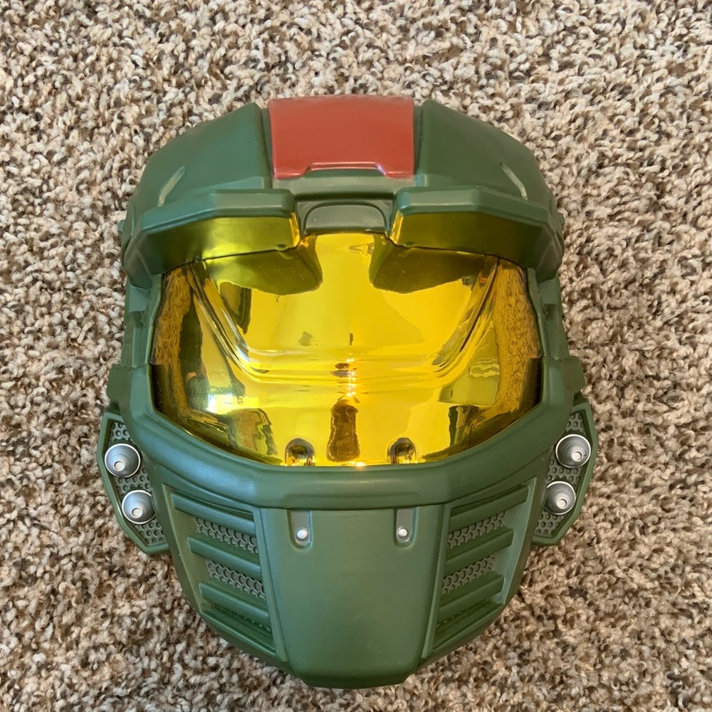 Holo Master Chief Helmen Halloween Mask Green and Yellow Helmet with Red Accent